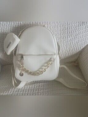 Cream Mini Backpack with Gold Chain Accent